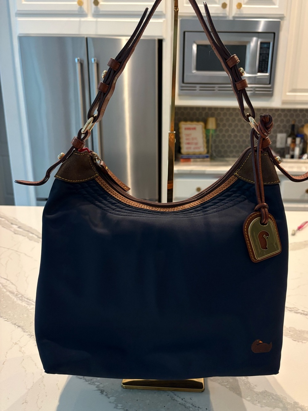 Vintage Y2K Dooney & Bourke Navy Nylon Hobo Shoulder Bag, circa 2000–2004,